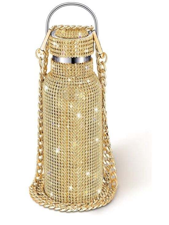 Nordstrom Other - Nordstrom Gold Crystal-Embellished Water Bottle with Chain Strap